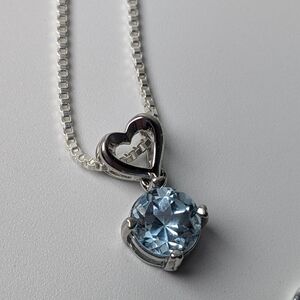 Sterling Silver Sky Blue Topaz Heart Pendant Necklace 1ct 18" Box Chain New VVS